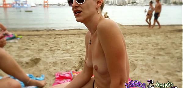  Topless Interview with Megan the Angry Blonde German with small blonde tits